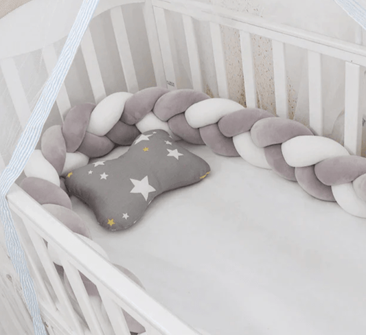 Πλεξούδα Braided Cot Bumper Light Grey | White - The4kins baby brand